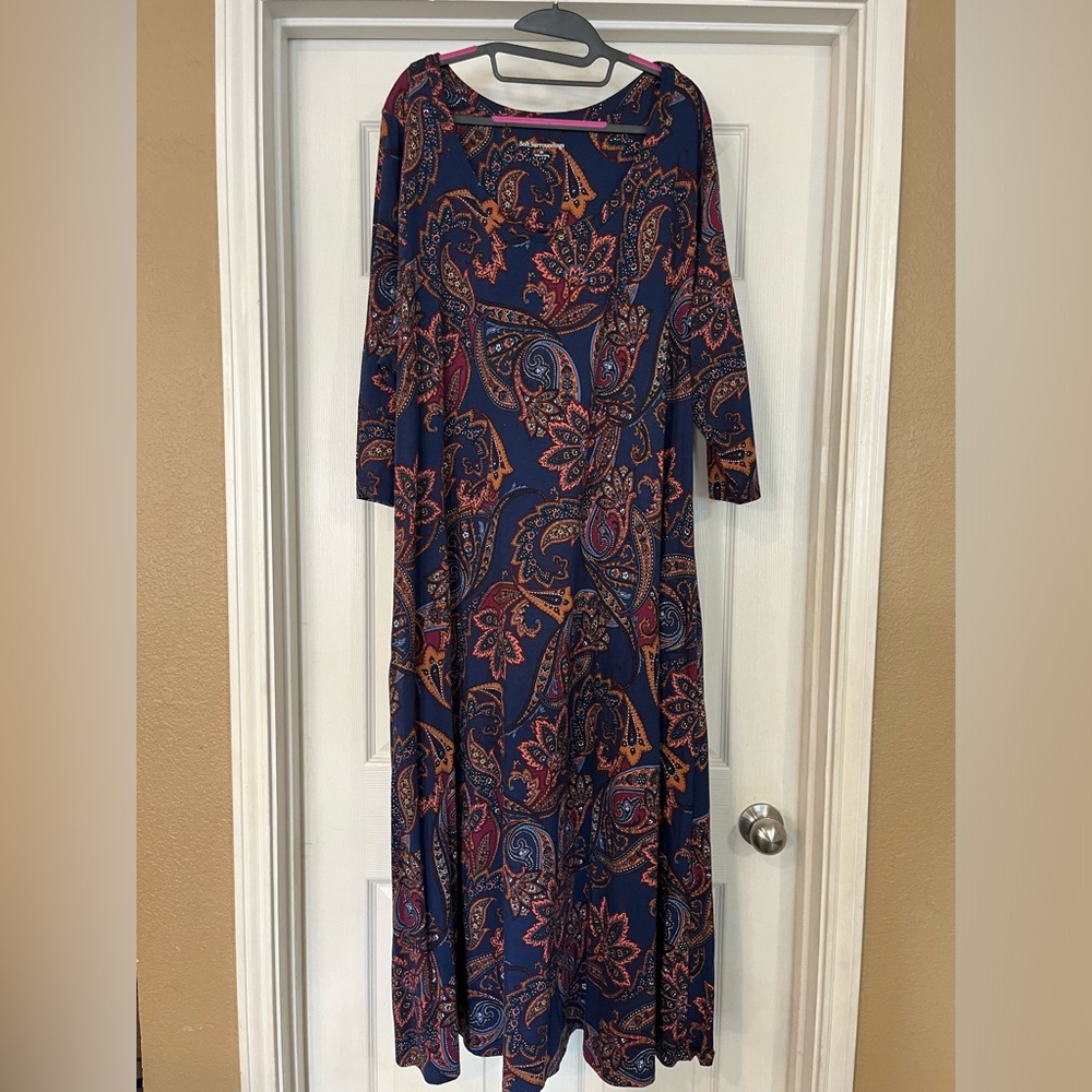 Soft Surroundings 3/4 Sleeve Cotton Modal Scoop Neck Maxi Dress - Picture 2 of 8